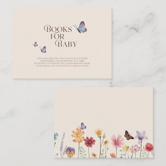 Butterfly & Wildflower Baby Shower Books for Baby Enclosure Card (Front/Back)