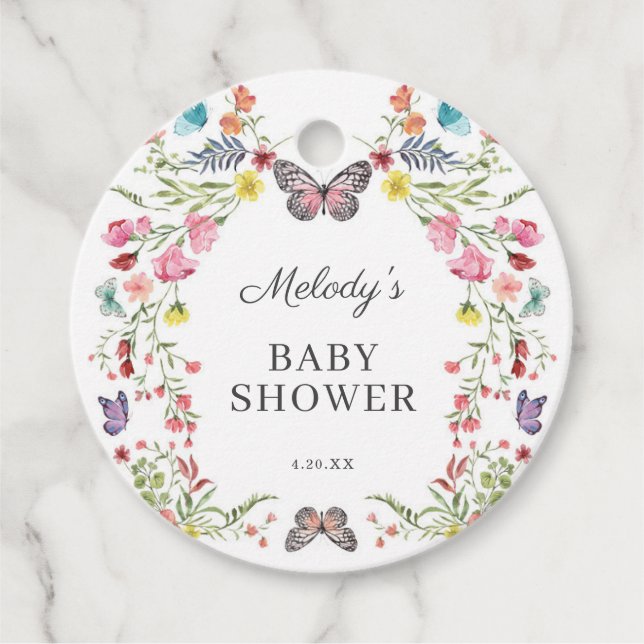 Butterfly Wildflower Baby Shower Favour Tags (Front)