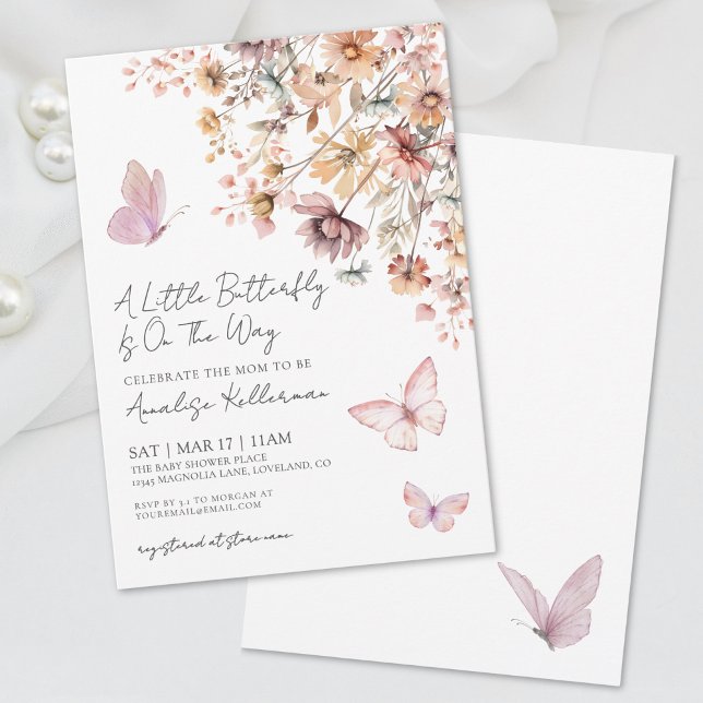 Butterfly Wildflower Baby Shower Invitation (Wildflower Butterfly Baby Shower Invitation)