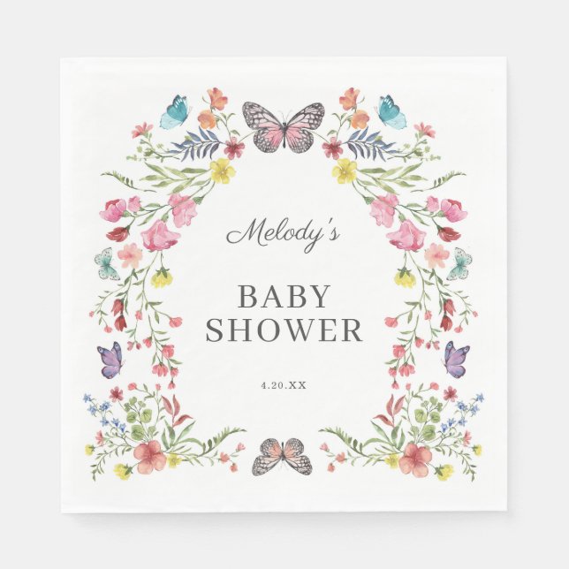 Butterfly Wildflower Baby Shower Napkin (Front)