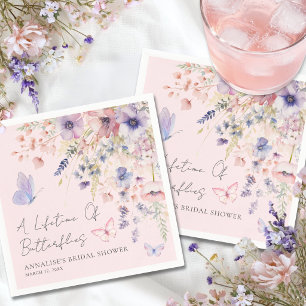 Butterfly Wildflower Blush Pink Bridal Shower Napkin