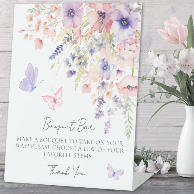 Butterfly Wildflower Bouquet Flower Bar Pedestal Sign (Butterfly Wildflower Bouquet Flower Bar Pedestal Sign)