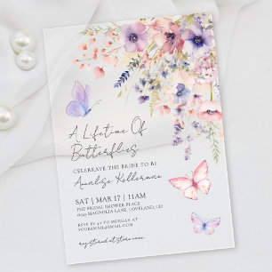 Butterfly Wildflower Bridal Shower Acrylic Invitations