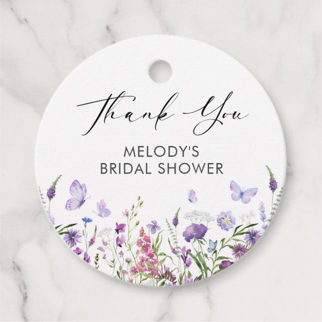 Butterfly Wildflower Bridal Shower Favour Tags (Front)
