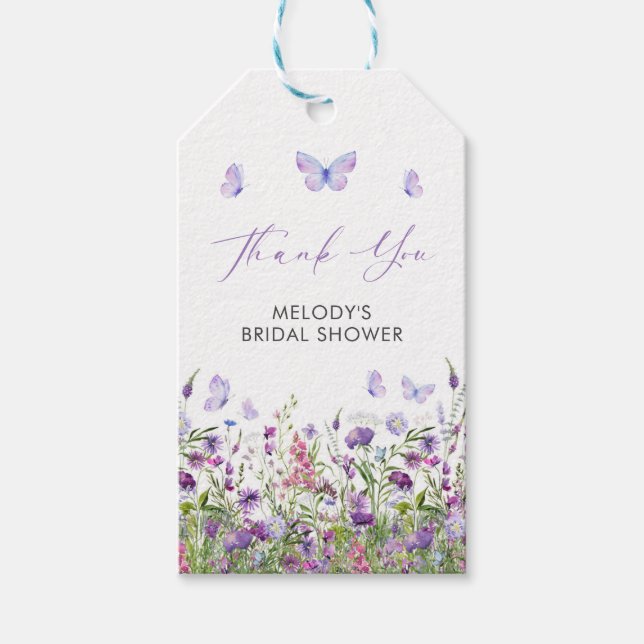 Butterfly Wildflower Bridal Shower Gift Tags (Front)
