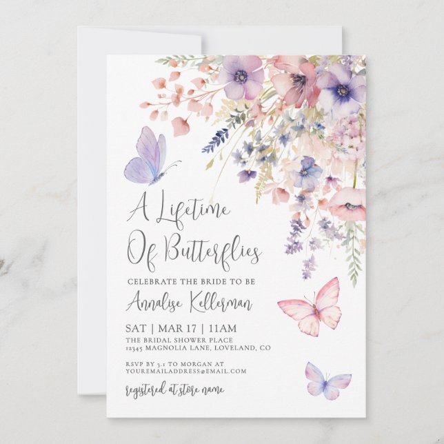 Butterfly Wildflower Bridal Shower Invitation (Front)