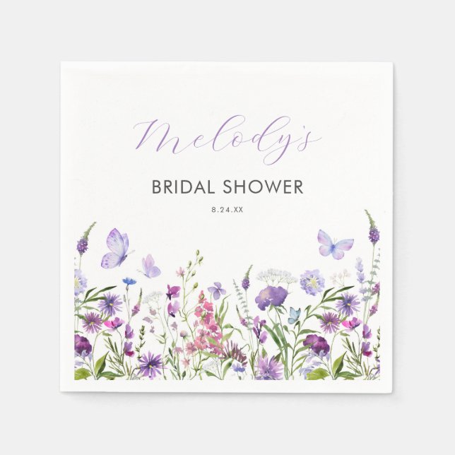 Butterfly Wildflower Bridal Shower Napkin (Front)