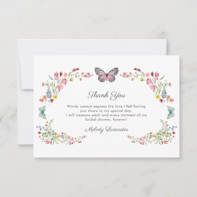 Butterfly Wildflower Bridal Shower Thank You Card (Front)