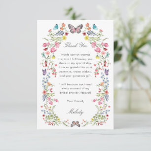 Butterfly Wildflower Bridal Shower Thank You Card