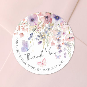 Butterfly Wildflower Bridal Shower Thank You Classic Round Sticker