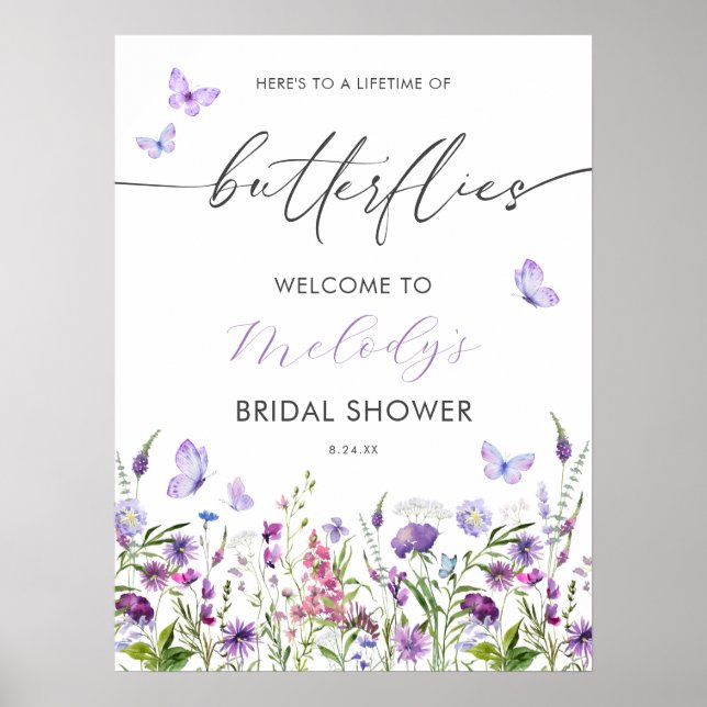Butterfly Wildflower Bridal Shower Welcome 18x24 Poster (Front)