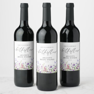 Butterfly Wildflower Bridal Shower Wine Label