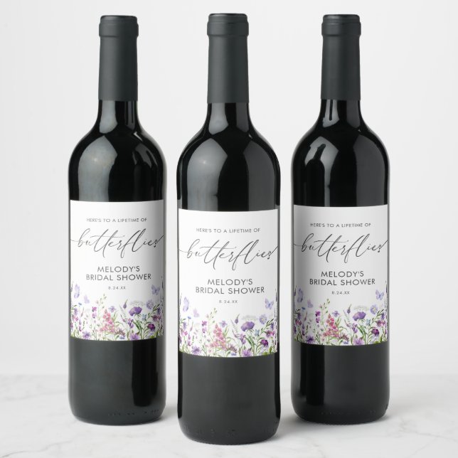 Butterfly Wildflower Bridal Shower Wine Label (Bottles)