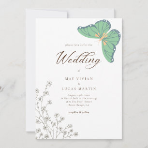 Butterfly Wildflower Calligraphy Wedding Invitation