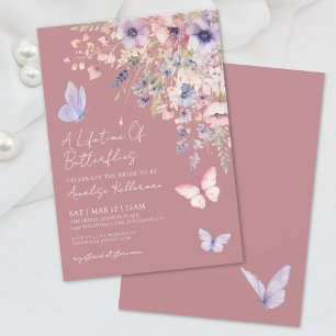 Butterfly Wildflower Dusty Rose Bridal Shower Invitation