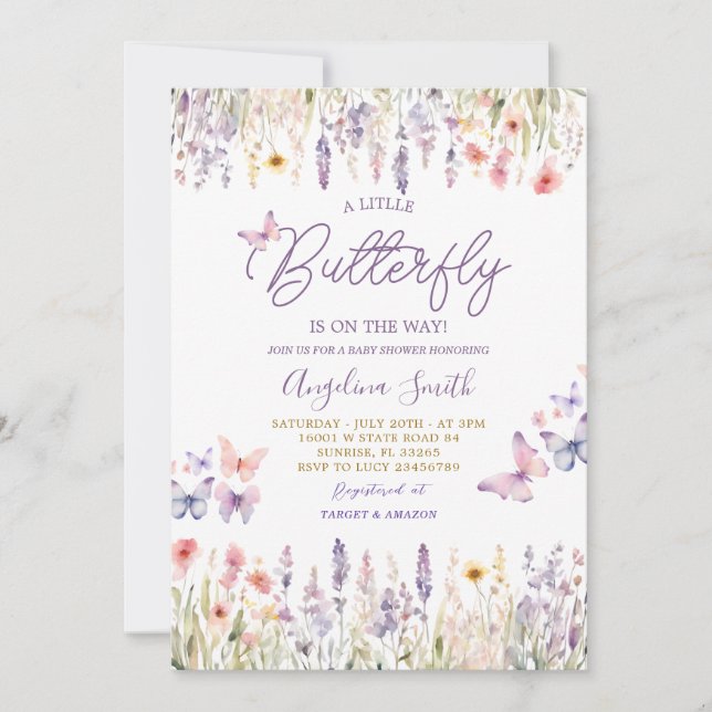 Butterfly Wildflower Garden Floral Baby Shower Invitation (Front)