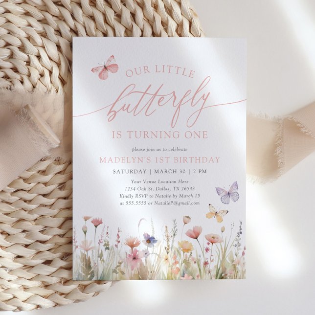 Butterfly Wildflower Girl 1st Birthday Invitation (Creator Uploaded)