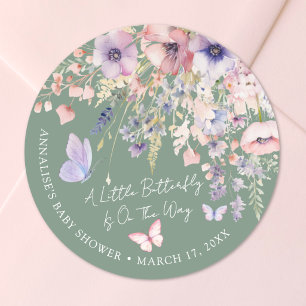 Butterfly Wildflower Green Baby Shower Classic Round Sticker