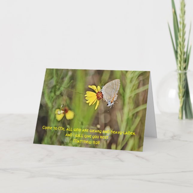 Butterfly Wildflower Scripture Card Matthew 11:28 (Front)