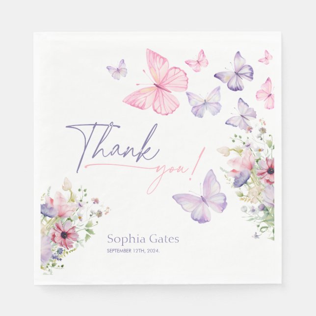 Butterfly Wildflower Thank You  Napkin (Front)