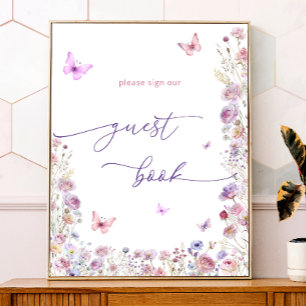 Butterfly Wildflowers Baby Shower Guest Book Sign
