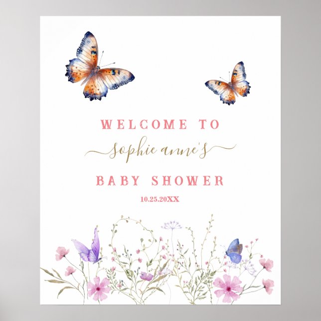 Butterfly Wildflowers Baby Shower Welcome Sign (Front)