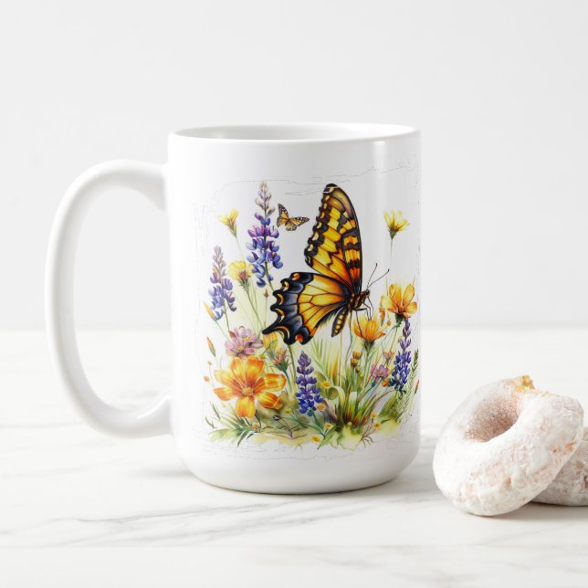 Butterfly & Wildflowers Coffee Mug (With Donut)