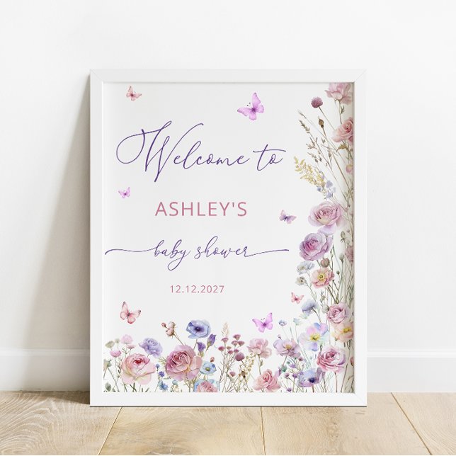 Butterfly Wildflowers Girl Baby Shower Welcome  Poster (Creator Uploaded)