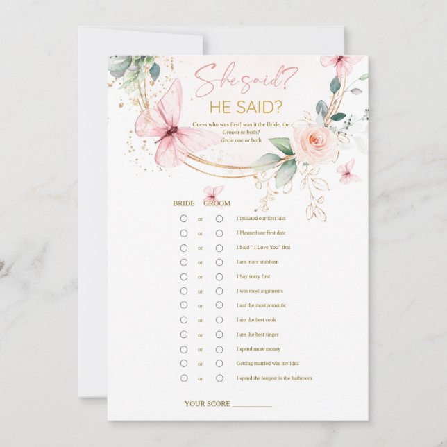 Butterfly  Wildflowers he said she said game Invitation (Front)