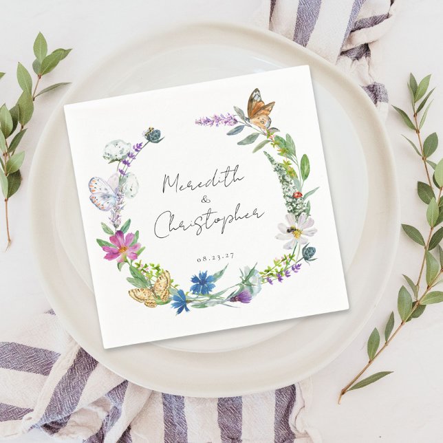 Butterfly Wildflowers Wedding Napkin (Creator Uploaded)