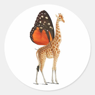 Butterfly winged giraffe  classic round sticker
