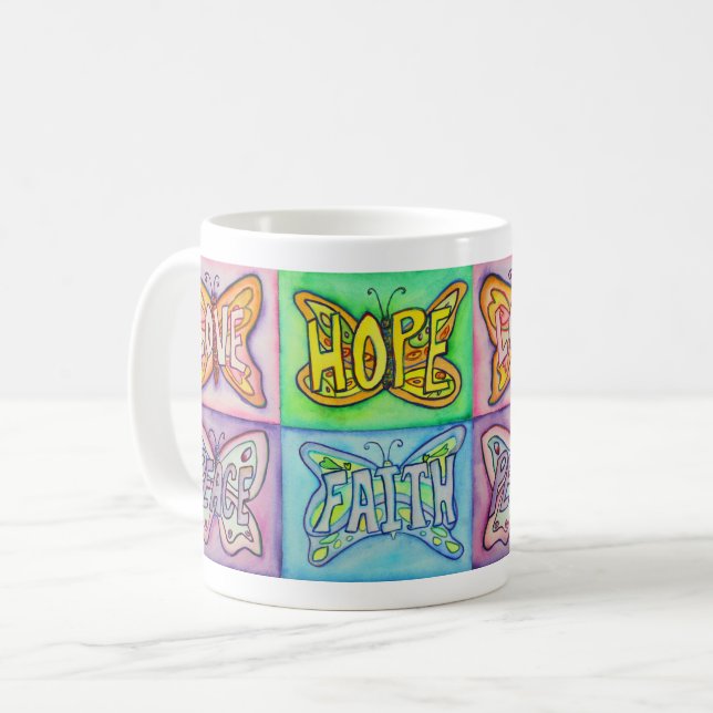 Butterfly Wings Word Art Inspirational Coffee Mugs (Front Left)