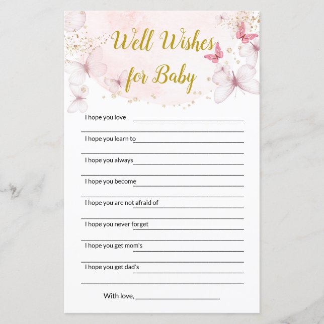 Butterfly Wishes for Baby Baby Shower  Games (Front)