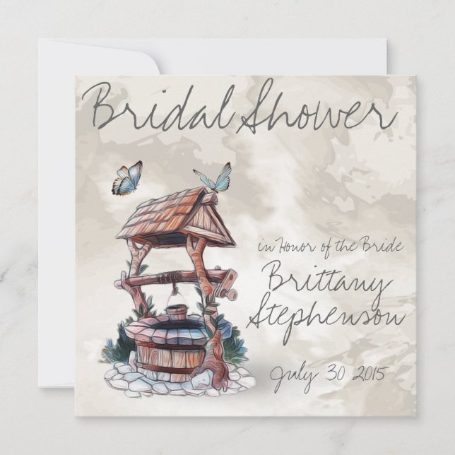 BUTTERFLY WISHING WELL WEDDING INVITATION (Front)