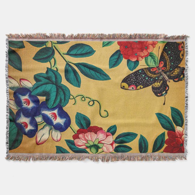 Butterfly with a bush woven jacquard blanket (Front)