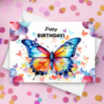 Butterfly with Brightly Coloured Balloons Birthday Card<br><div class="desc">Celebrate a special birthday with our enchanting Butterfly Birthday Card. This delightful card features a vibrant and colourful butterfly soaring alongside cheerful balloons, creating a joyful and whimsical scene that's sure to bring a smile to the recipient's face. Featuring a watercolor illustration that bursts with vivid hues and intricate details....</div>