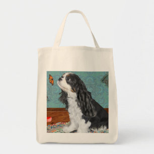 Butterfly with dog print tote bag