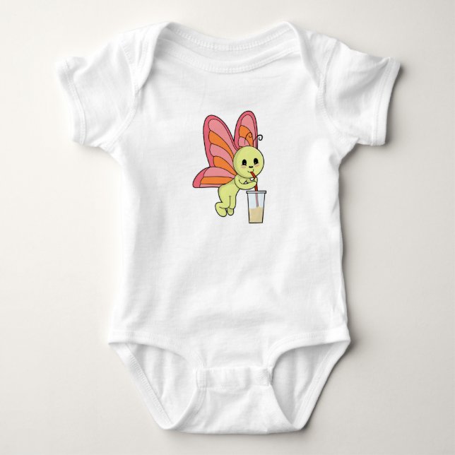 Butterfly with Drink & Drinking straw Baby Bodysuit (Front)