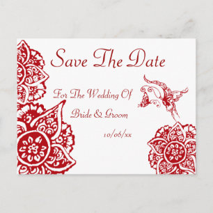 Butterfly with Flower(Henna)(Red) Announcement Postcard
