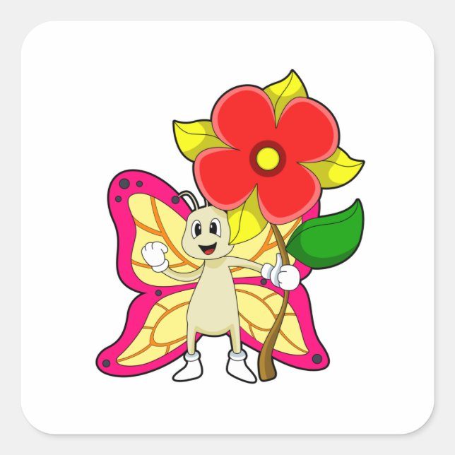 Butterfly with Flower Square Sticker (Front)