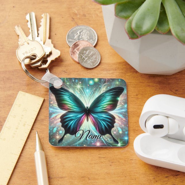 Butterfly with Galactic Glow and Sparkling Stars Key Ring (Desk)