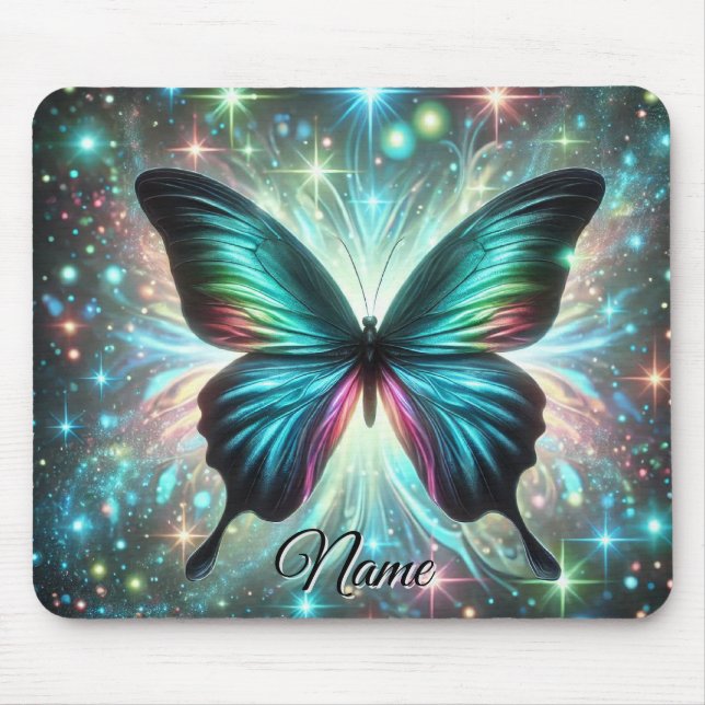 Butterfly with Galactic Glow and Sparkling Stars Mouse Mat (Front)