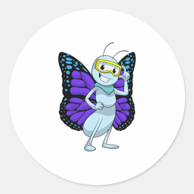 Butterfly with Goggles Classic Round Sticker (Front)