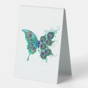 Butterfly with Green Peacock Feathers