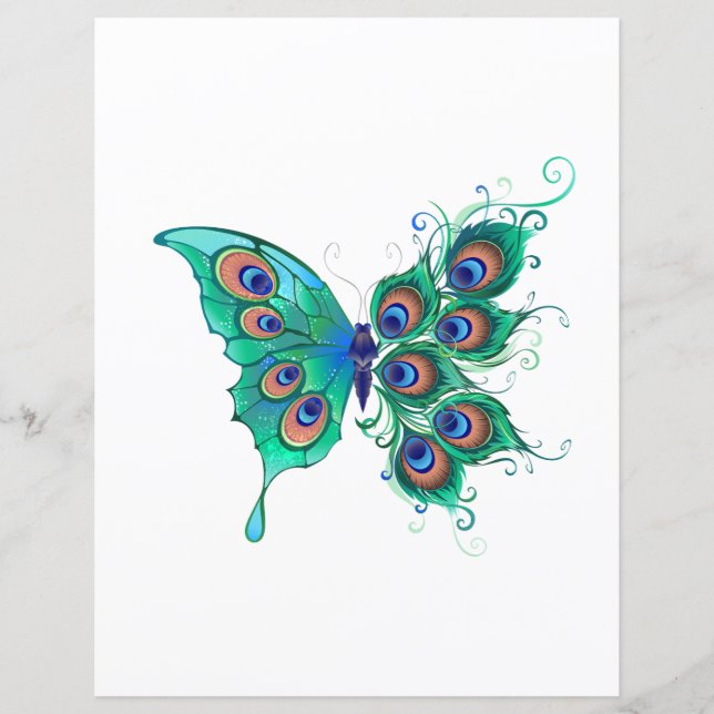 Butterfly with Green Peacock Feathers (Front)