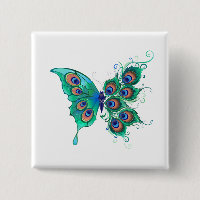Butterfly with Green Peacock Feathers