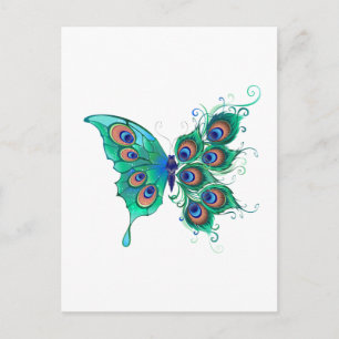 Butterfly with Green Peacock Feathers Advice Card