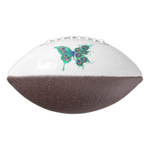 Butterfly with Green Peacock Feathers American Football