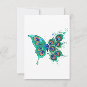 Butterfly with Green Peacock Feathers Announcement