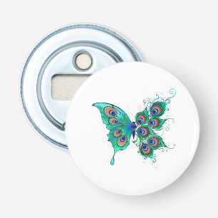 Butterfly with Green Peacock Feathers Bottle Opener